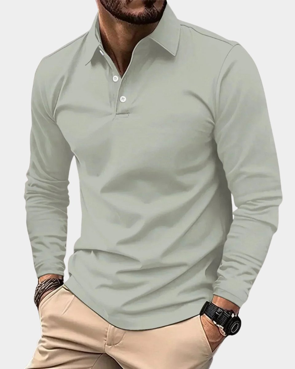 Men's Slim-Fit Henley Long-Sleeve Polo Shirt Smart-Casual Button Collar
