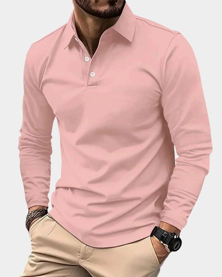 Men's Slim-Fit Henley Long-Sleeve Polo Shirt Smart-Casual Button Collar