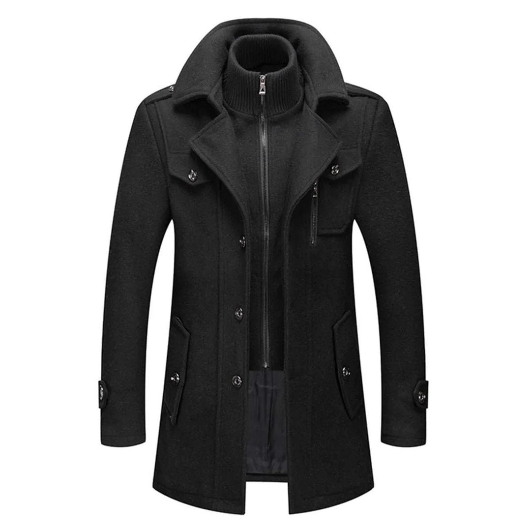 Men's Slim-Fit Knitted Polo Zip Wool-Blend Winter Overcoat