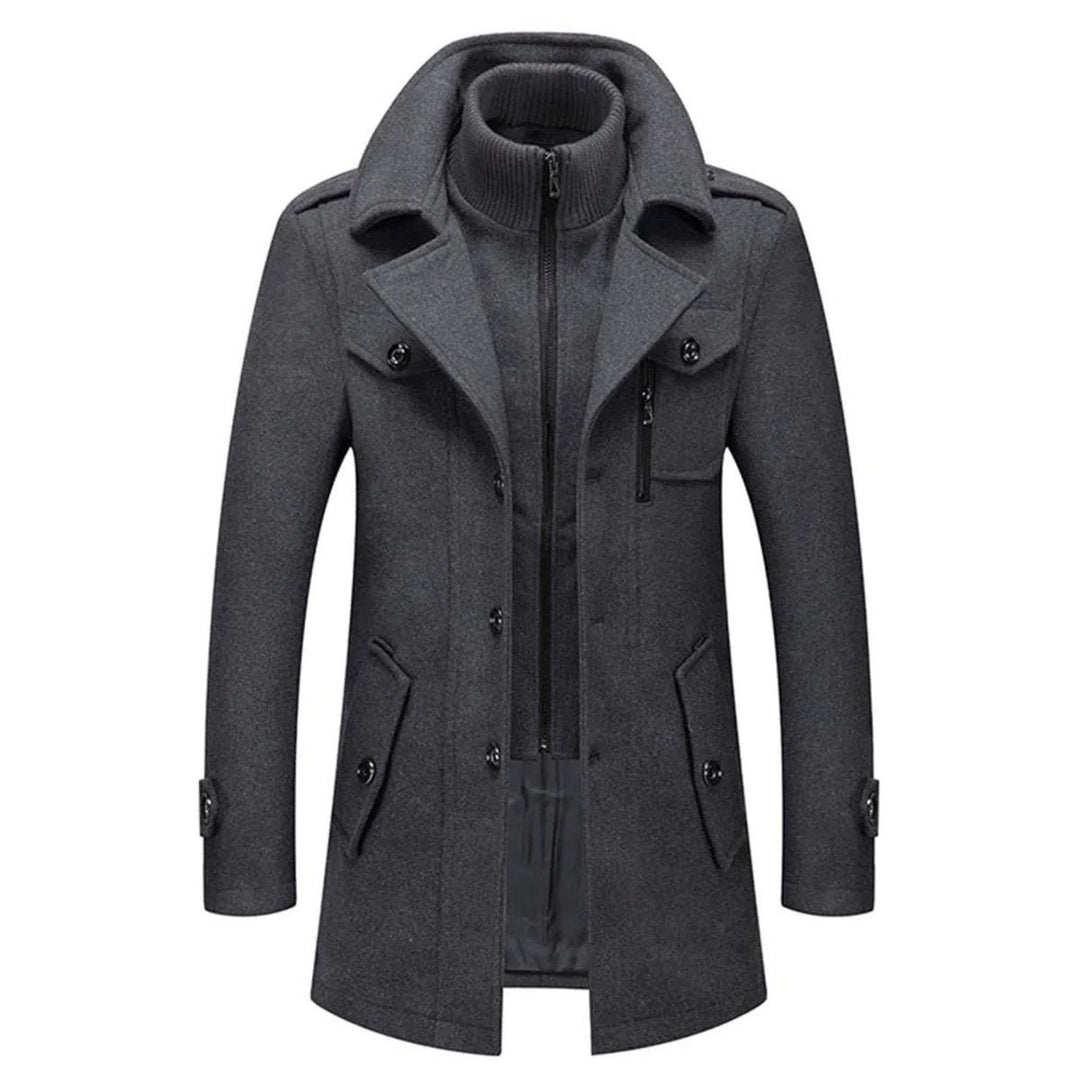 Men's Slim-Fit Knitted Polo Zip Wool-Blend Winter Overcoat
