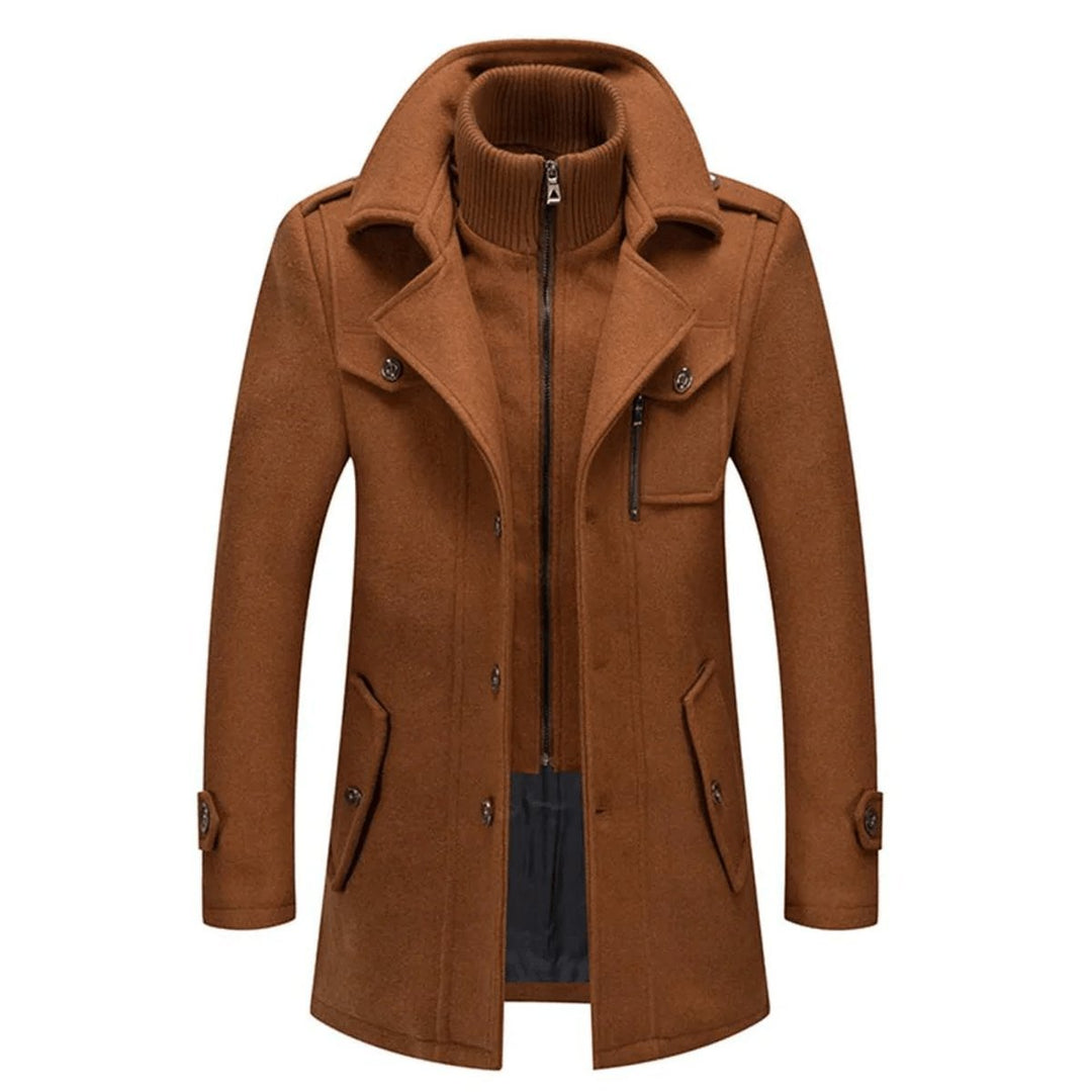 Men's Slim-Fit Knitted Polo Zip Wool-Blend Winter Overcoat