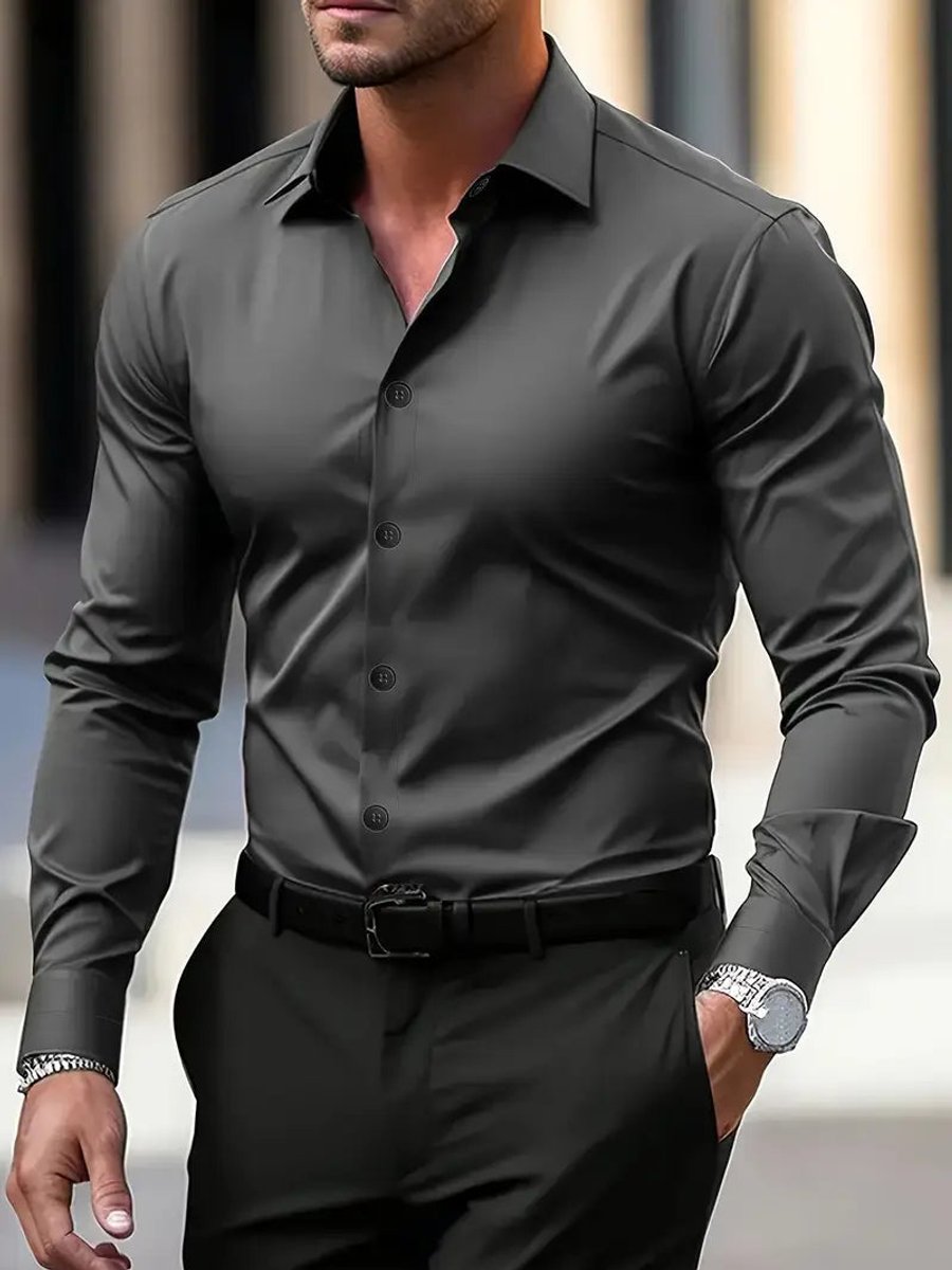 Mens Slim Fit Long Sleeve Button-Down Dress Shirt