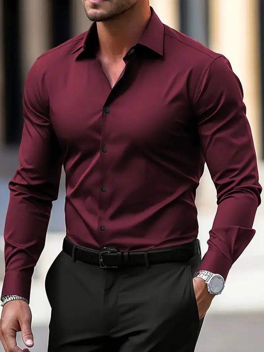 Mens Slim Fit Long Sleeve Button-Down Dress Shirt