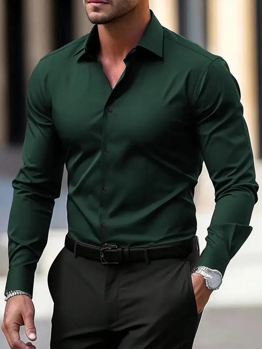 Mens Slim Fit Long Sleeve Button-Down Dress Shirt