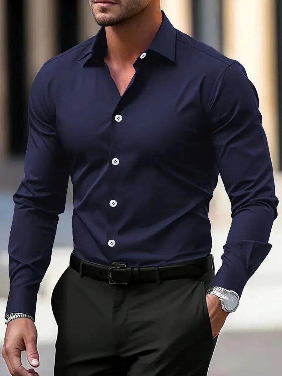 Mens Slim Fit Long Sleeve Button-Down Dress Shirt