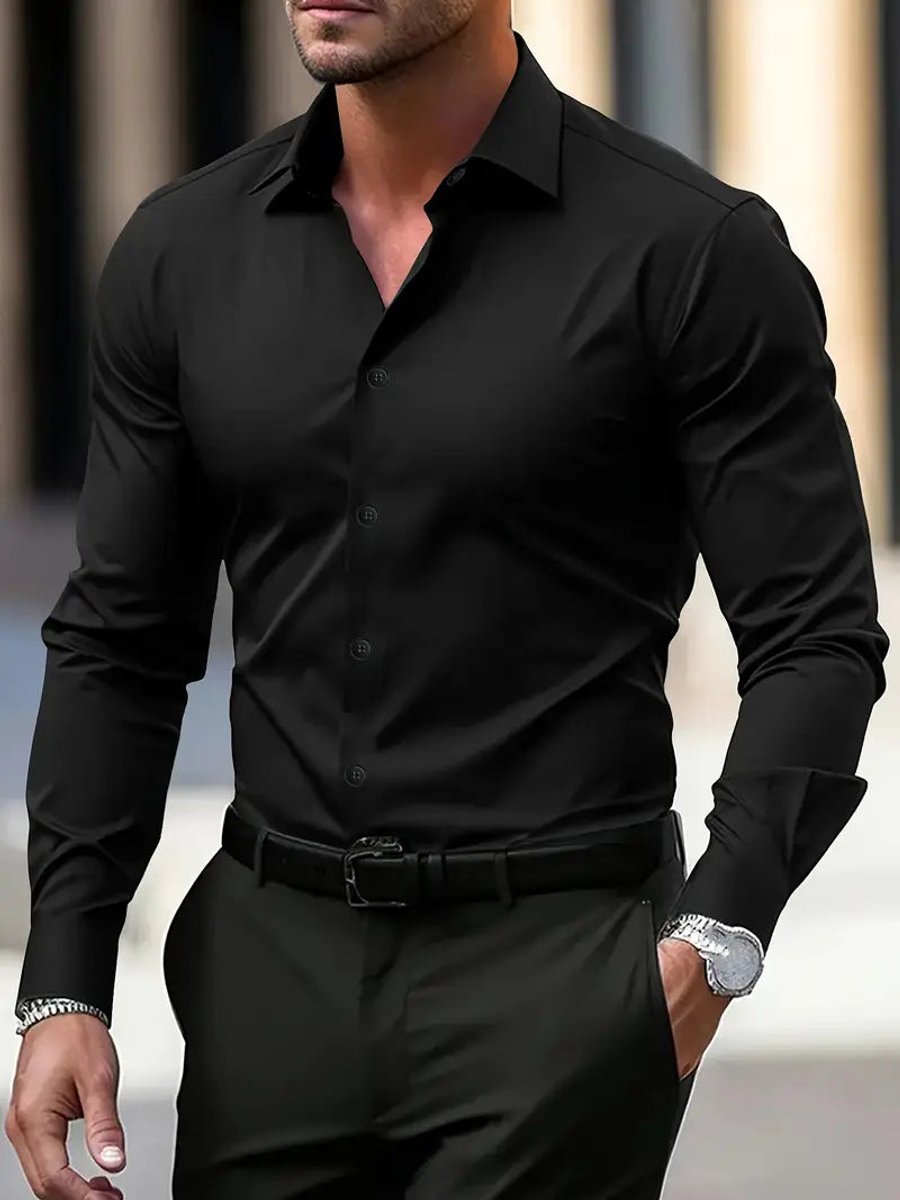 Mens Slim Fit Long Sleeve Button-Down Dress Shirt