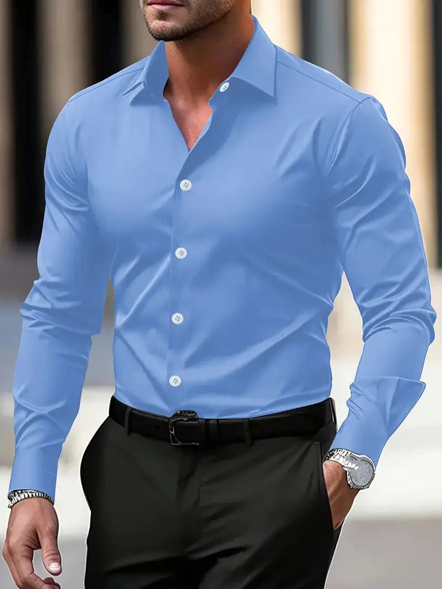 Mens Slim Fit Long Sleeve Button-Down Dress Shirt