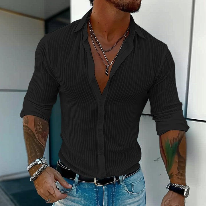 Men's Slim Fit Long-Sleeve Button-Down Ribbed Shirt