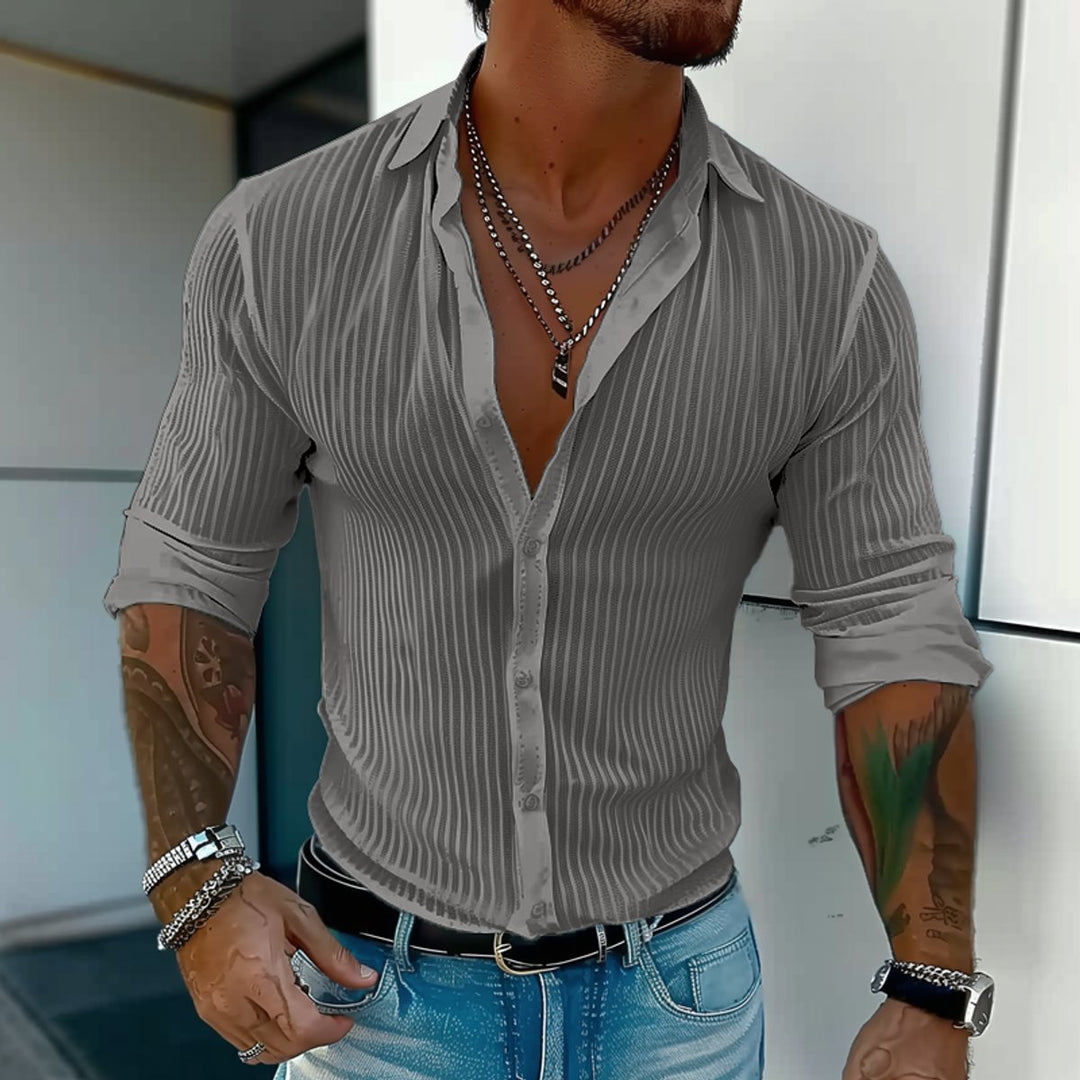 Men's Slim Fit Long-Sleeve Button-Down Ribbed Shirt