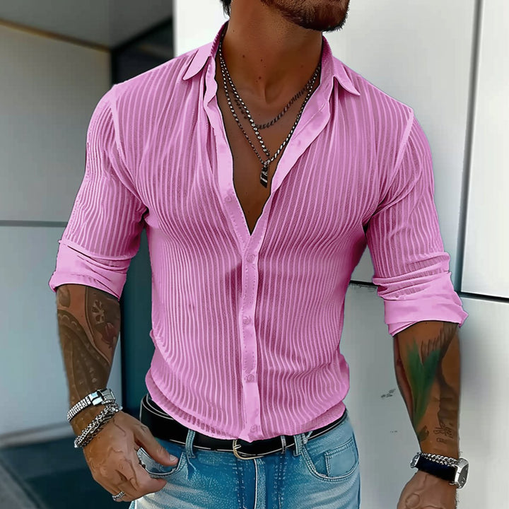 Men's Slim Fit Long-Sleeve Button-Down Ribbed Shirt