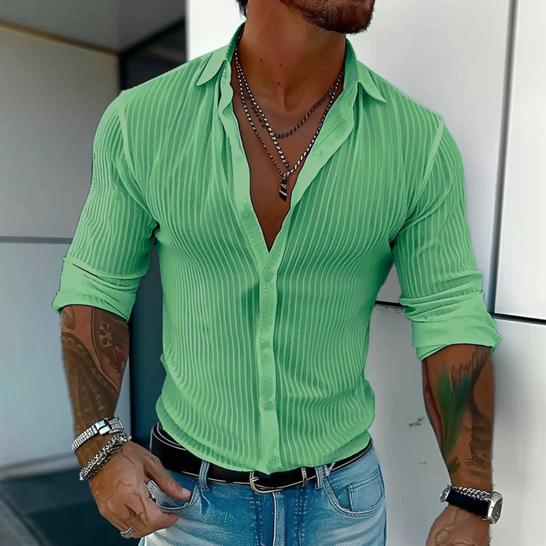 Men's Slim Fit Long-Sleeve Button-Down Ribbed Shirt