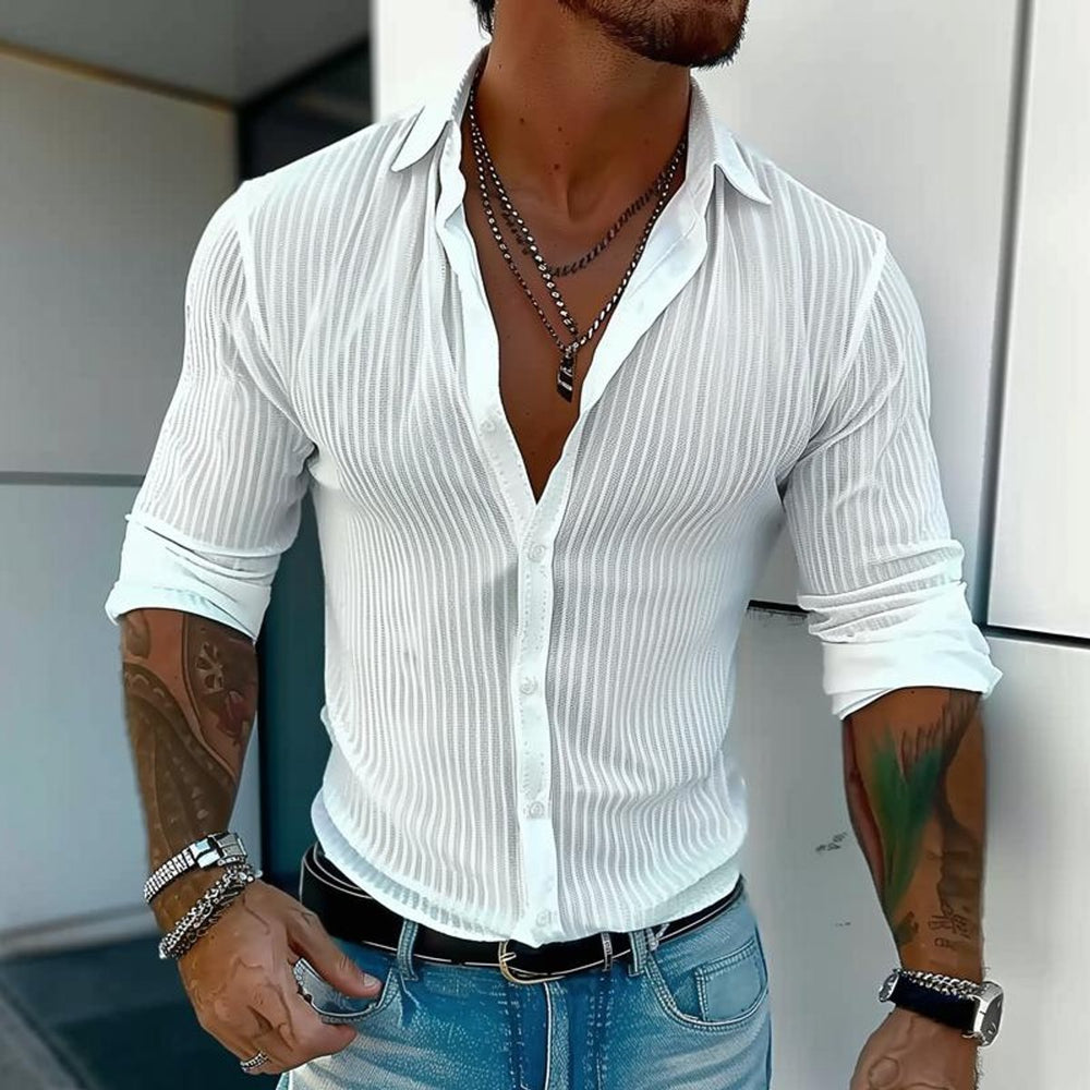 Men's Slim Fit Long-Sleeve Button-Down Ribbed Shirt