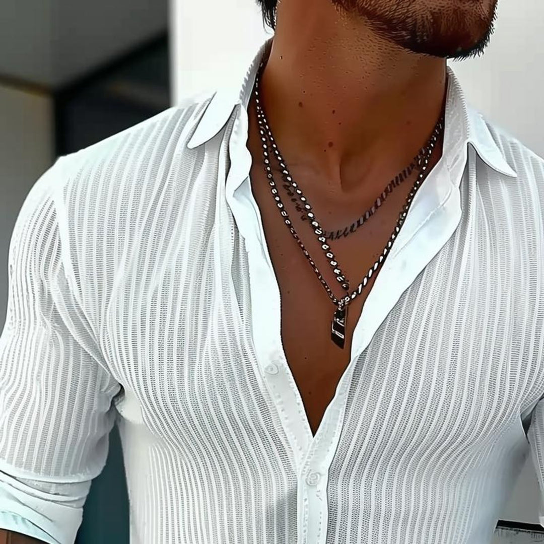 Men's Slim Fit Long-Sleeve Button-Down Ribbed Shirt