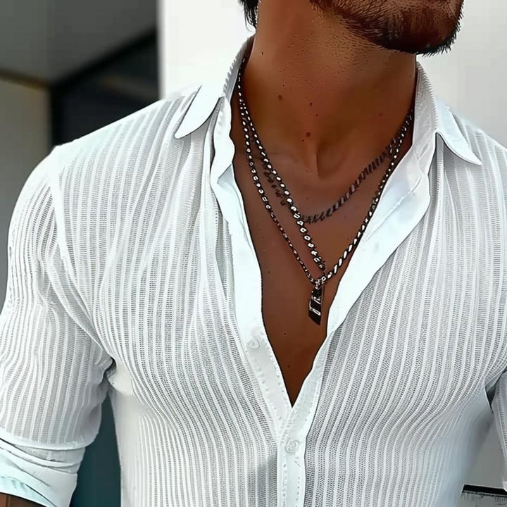 Men's Slim Fit Long-Sleeve Button-Down Ribbed Shirt