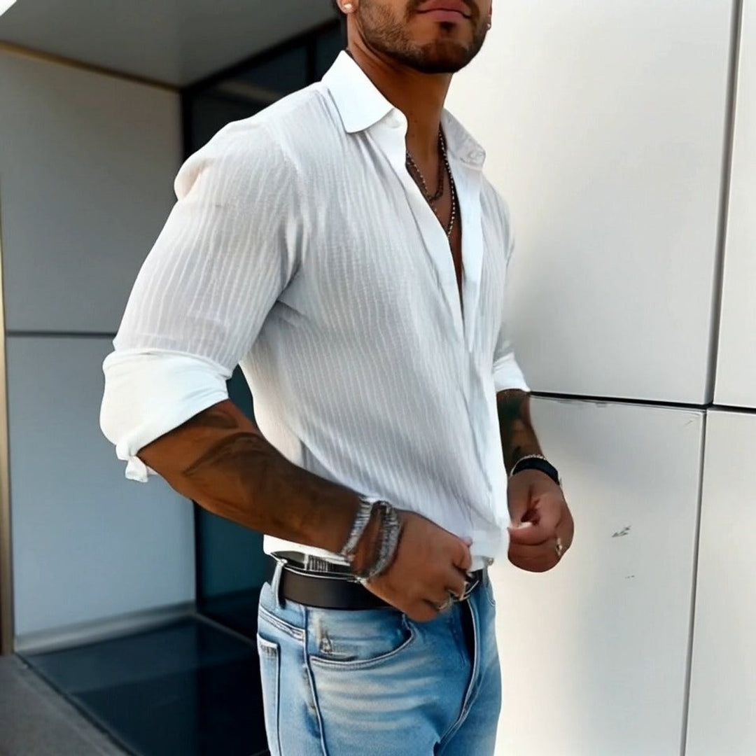 Men's Slim Fit Long-Sleeve Button-Down Ribbed Shirt