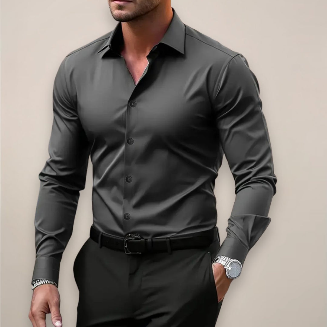 Men's Slim Fit Long-Sleeve Button-Up Smart Casual Shirt