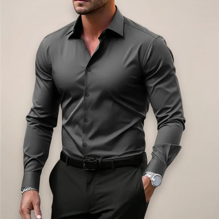 Men's Slim Fit Long-Sleeve Button-Up Smart Casual Shirt