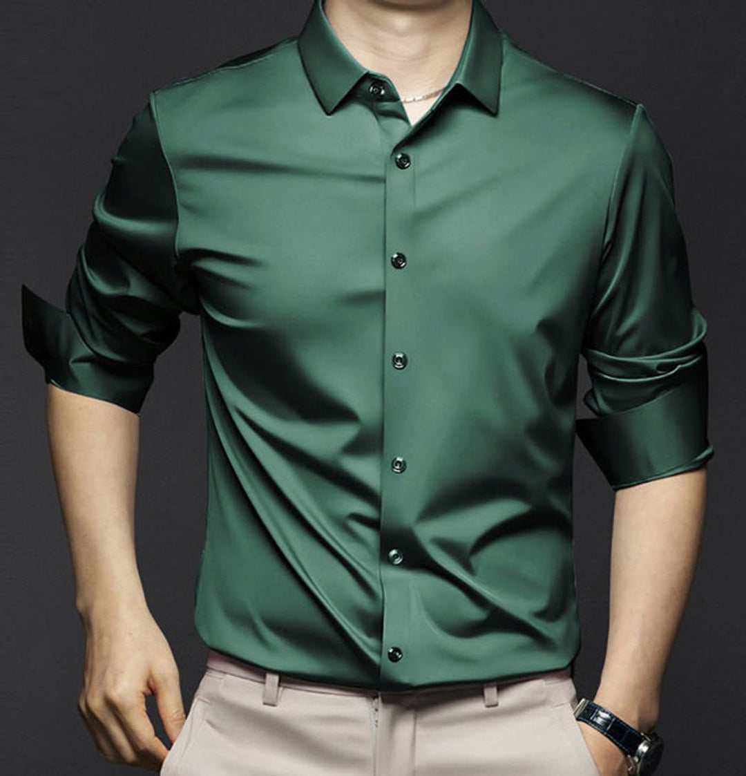 Mens Slim Fit Long-Sleeve Dress Shirt Smart Casual Button-Up