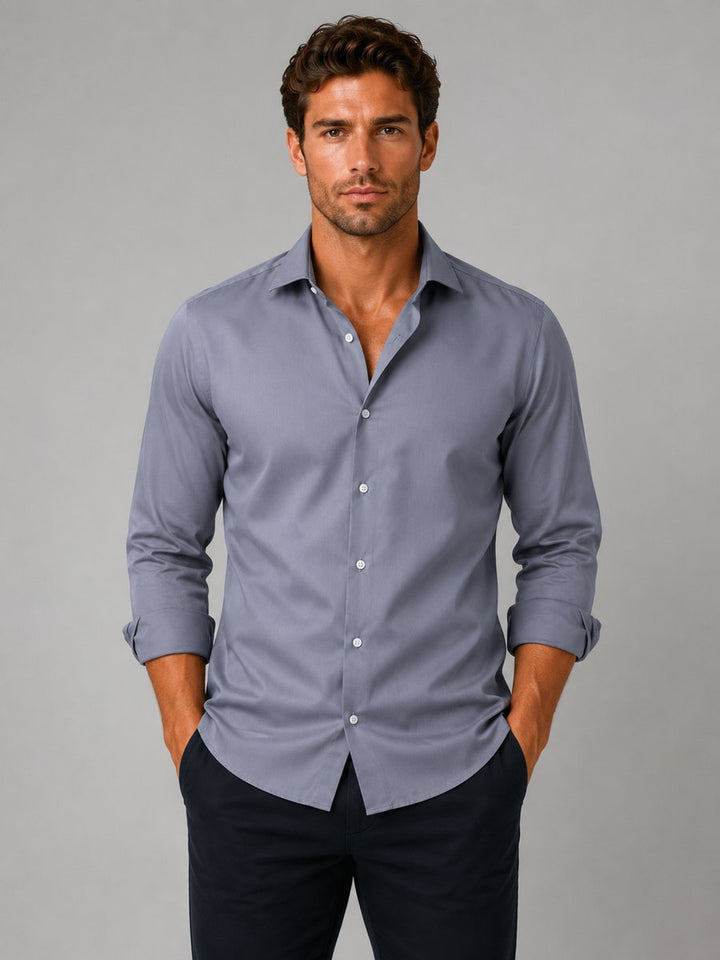 Men's Slim Fit Long-Sleeve Henley Dress Shirt Smart Formal