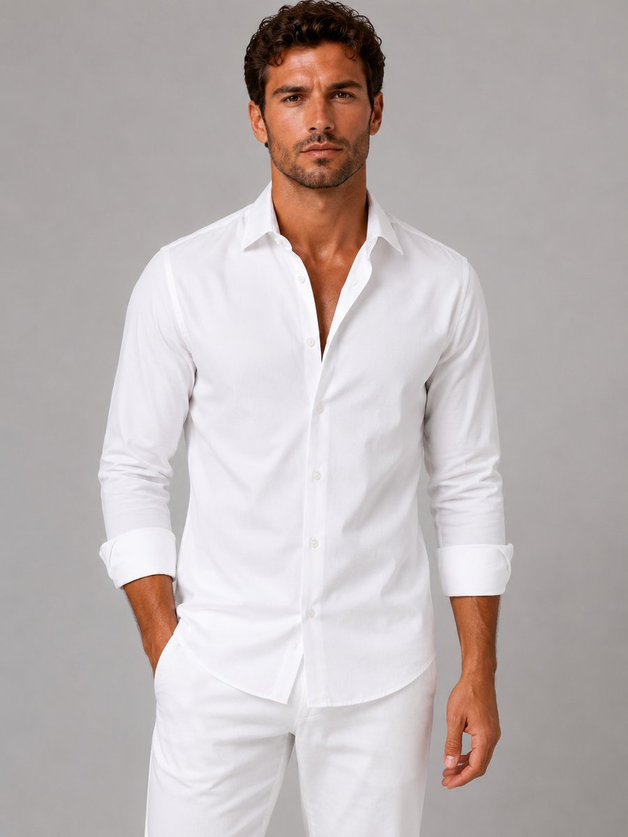 Men's Slim Fit Long-Sleeve Henley Dress Shirt Smart Formal