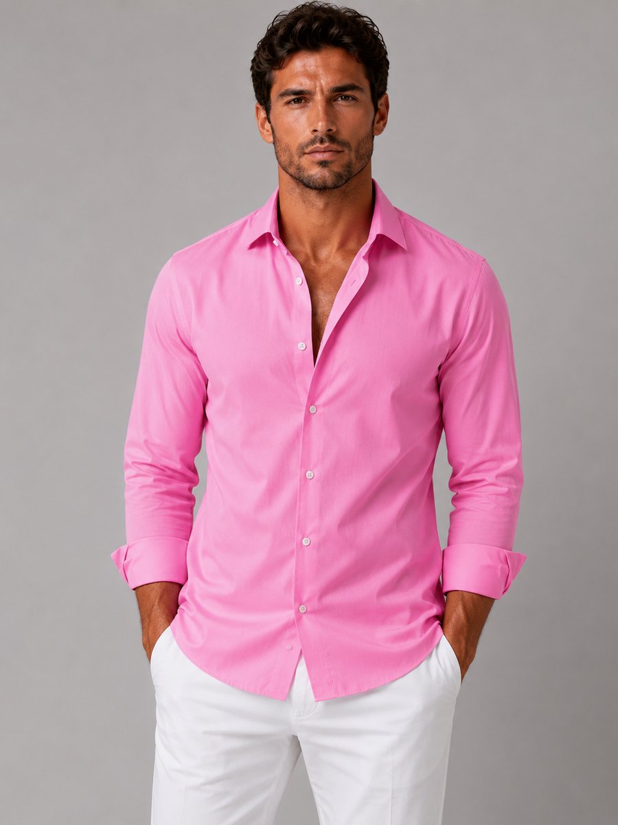 Men's Slim Fit Long-Sleeve Henley Dress Shirt Smart Formal