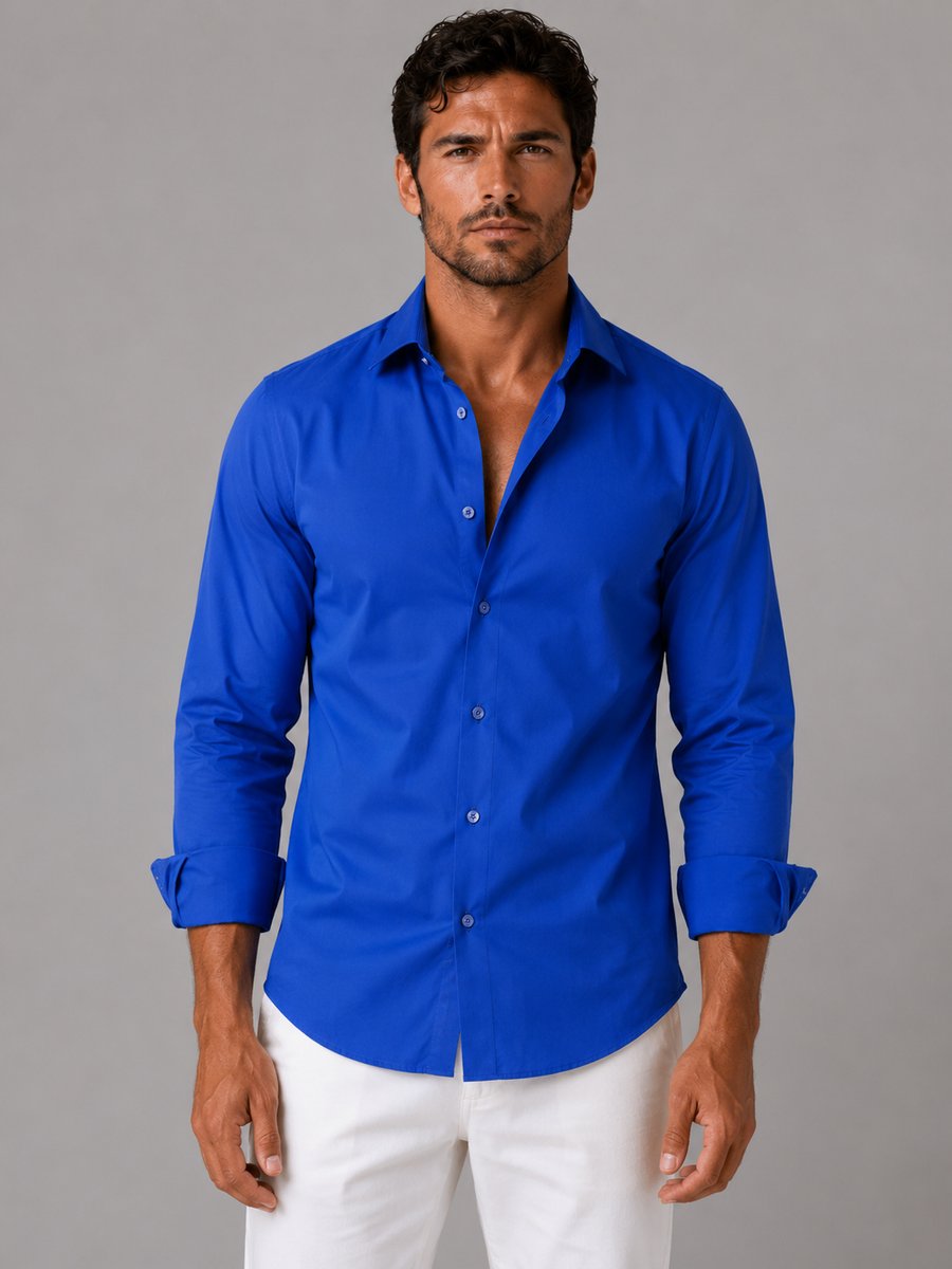 Men's Slim Fit Long-Sleeve Henley Dress Shirt Smart Formal