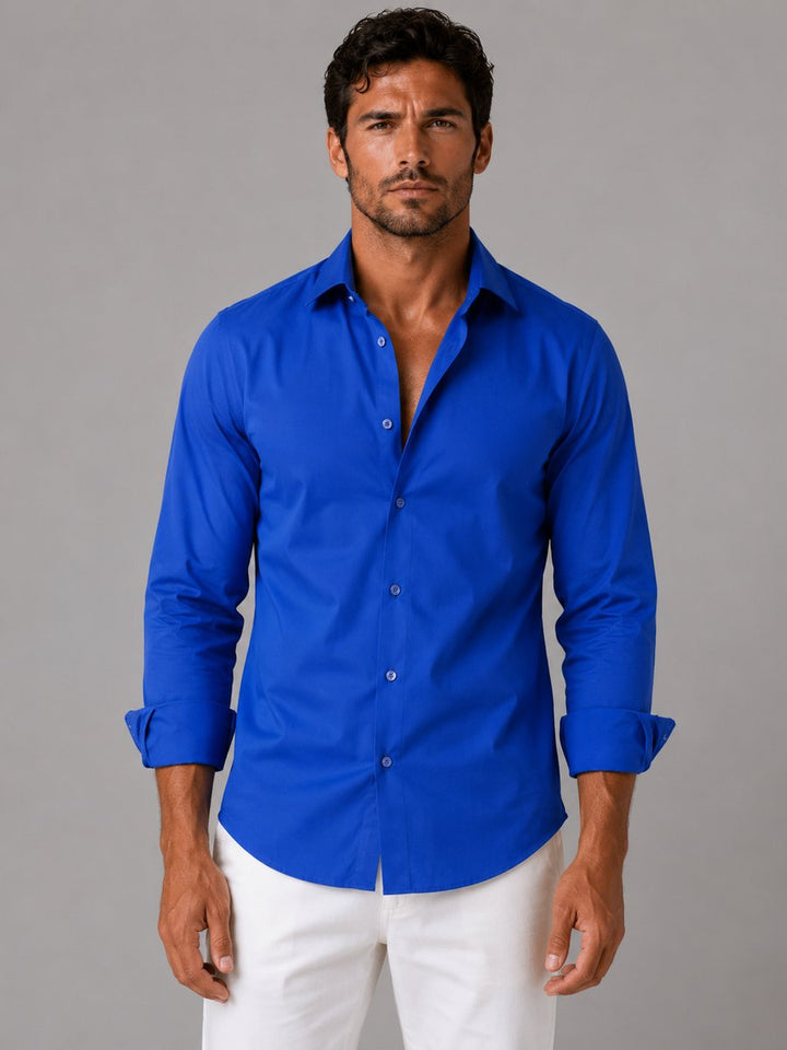 Men's Slim Fit Long-Sleeve Henley Dress Shirt Smart Formal