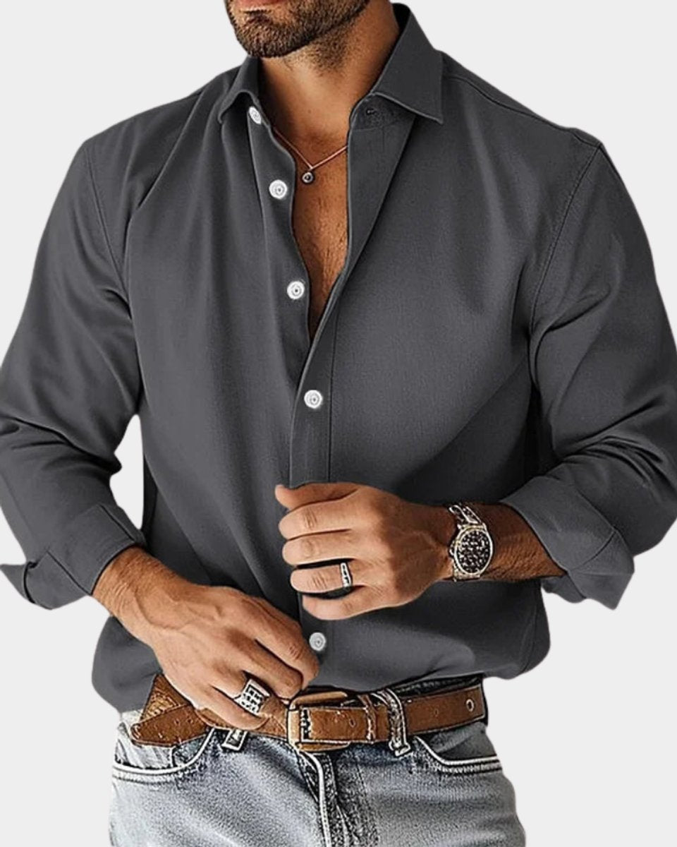 Mens Slim Fit Long-Sleeve Kent Collar Button-Up Shirt