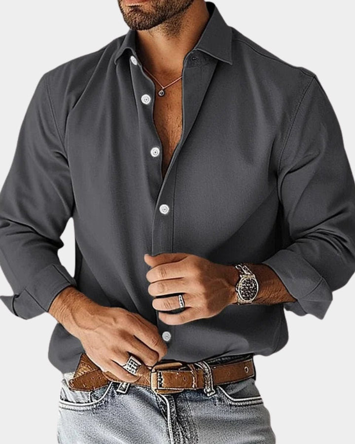 Mens Slim Fit Long-Sleeve Kent Collar Button-Up Shirt
