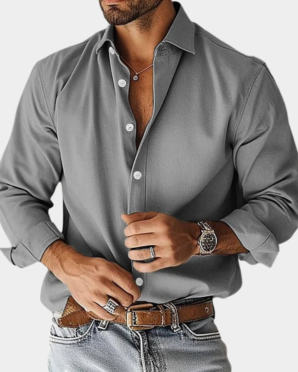 Mens Slim Fit Long-Sleeve Kent Collar Button-Up Shirt