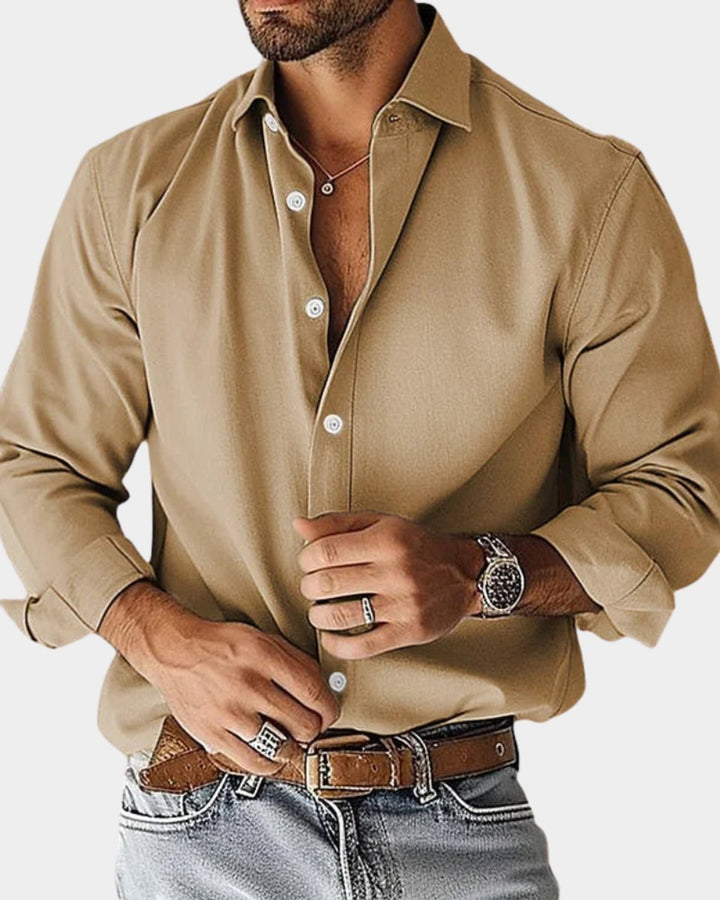 Mens Slim Fit Long-Sleeve Kent Collar Button-Up Shirt