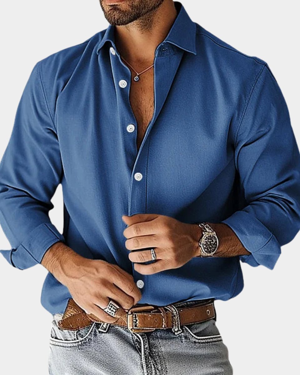 Mens Slim Fit Long-Sleeve Kent Collar Button-Up Shirt