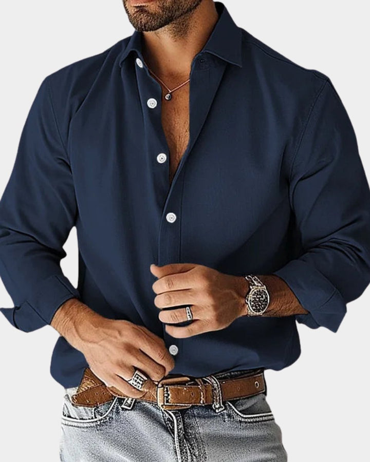 Mens Slim Fit Long-Sleeve Kent Collar Button-Up Shirt