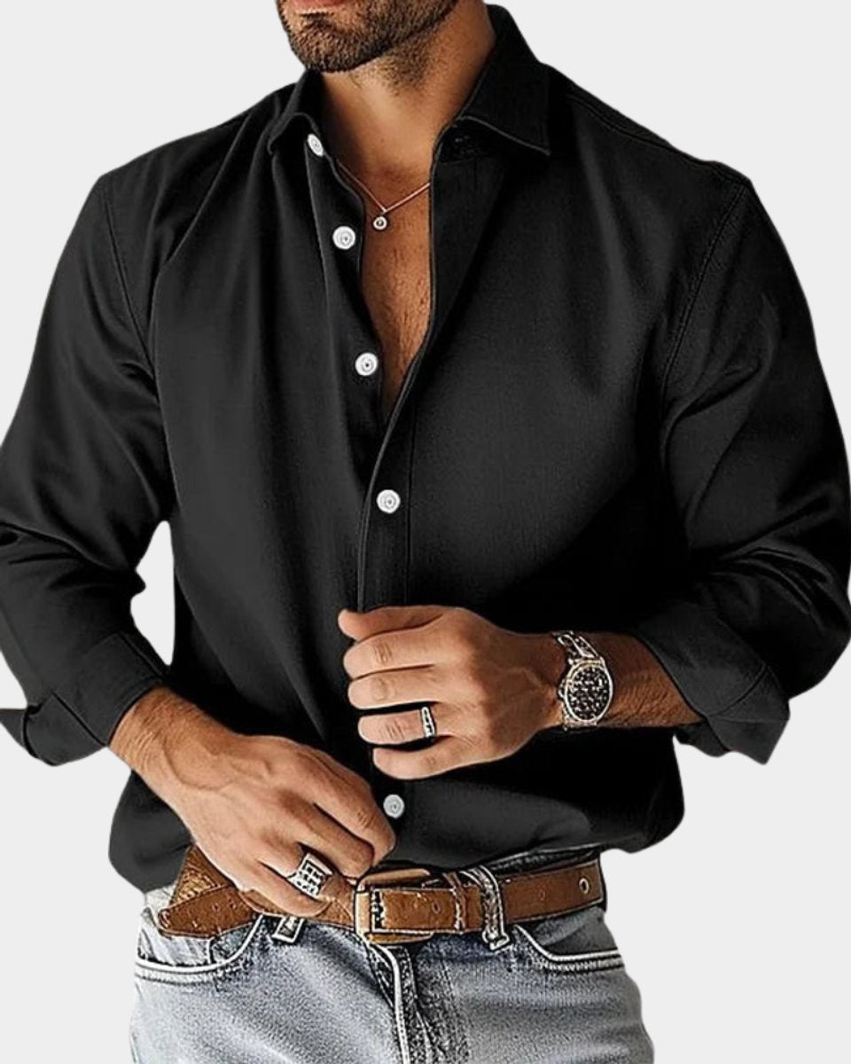 Mens Slim Fit Long-Sleeve Kent Collar Button-Up Shirt