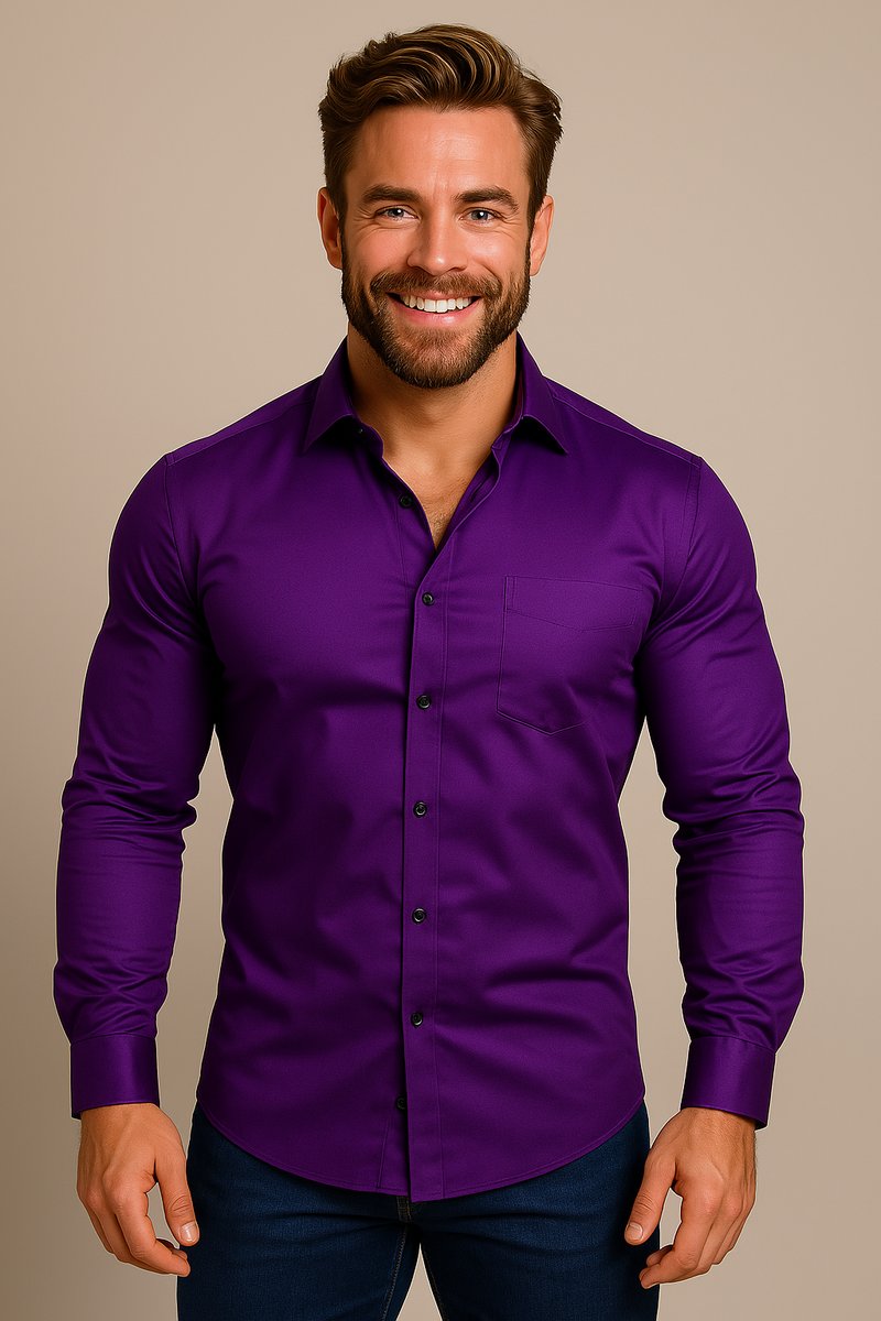 Men's Slim-Fit Long-Sleeve Shirt Classic Smart-Casual Button-Up