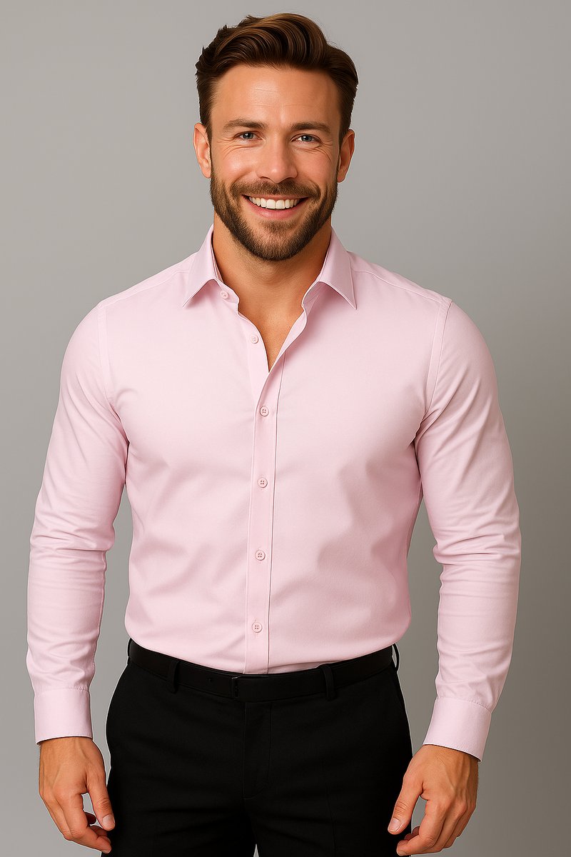 Men's Slim-Fit Long-Sleeve Shirt Classic Smart-Casual Button-Up