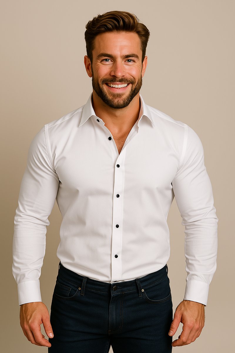 Men's Slim-Fit Long-Sleeve Shirt Classic Smart-Casual Button-Up
