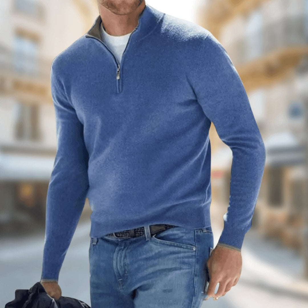 Men's Slim-Fit Quarter-Zip Knitted Jumper Fine Knit Pullover