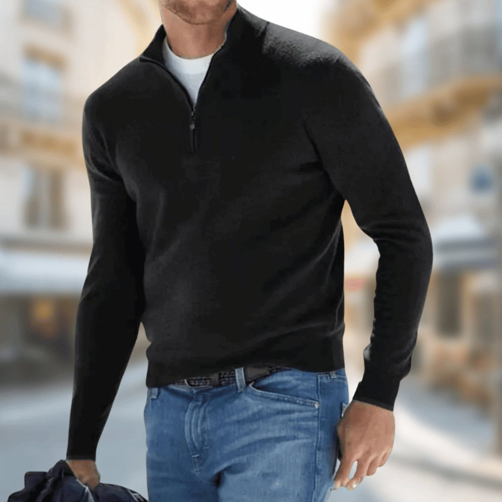 Men's Slim-Fit Quarter-Zip Knitted Jumper Fine Knit Pullover