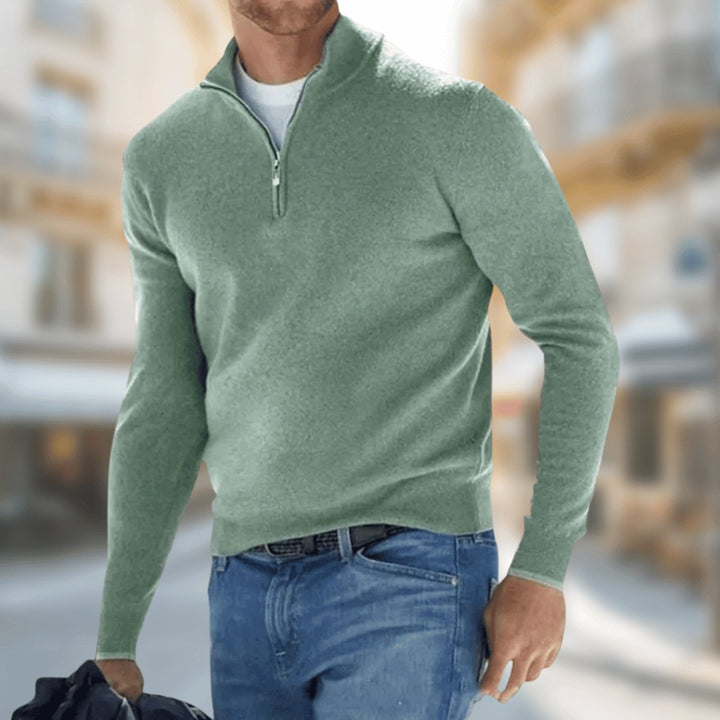 Men's Slim-Fit Quarter-Zip Knitted Jumper Fine Knit Pullover