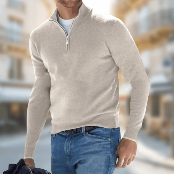 Men's Slim-Fit Quarter-Zip Knitted Jumper Fine Knit Pullover