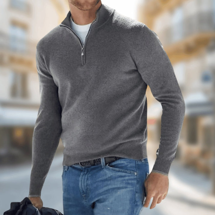 Men's Slim-Fit Quarter-Zip Knitted Jumper Fine Knit Pullover
