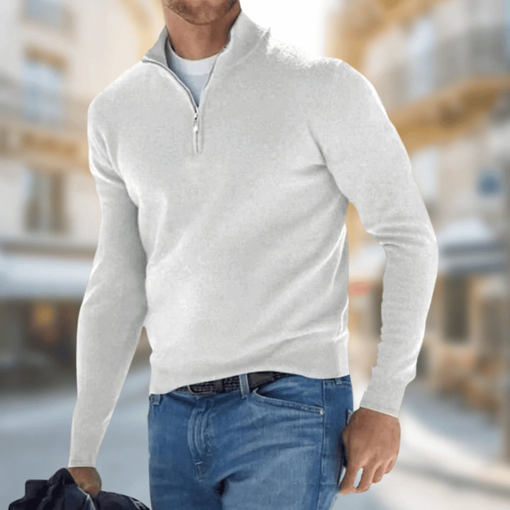 Men's Slim-Fit Quarter-Zip Knitted Jumper Fine Knit Pullover