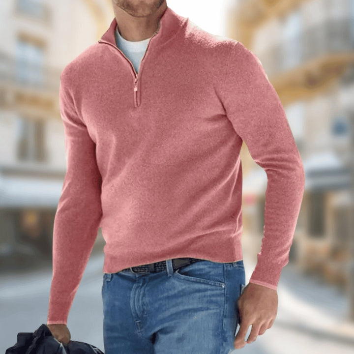 Men's Slim-Fit Quarter-Zip Knitted Jumper Fine Knit Pullover