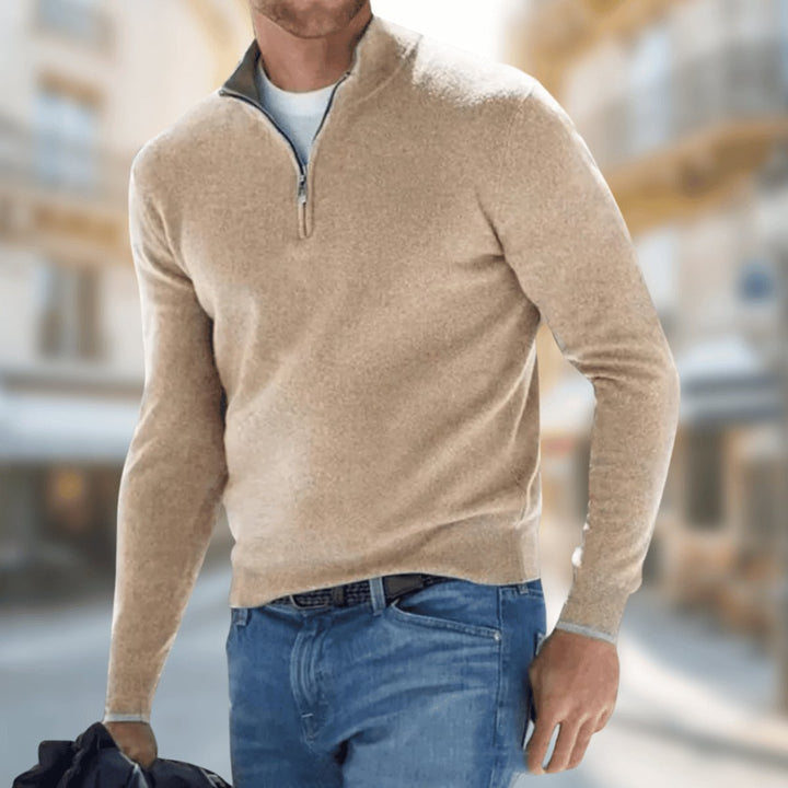 Men's Slim-Fit Quarter-Zip Knitted Jumper Fine Knit Pullover