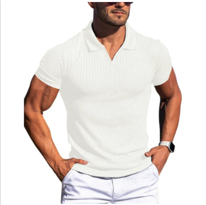 Mens Slim-Fit Ribbed Henley Long-Sleeve Polo Shirt