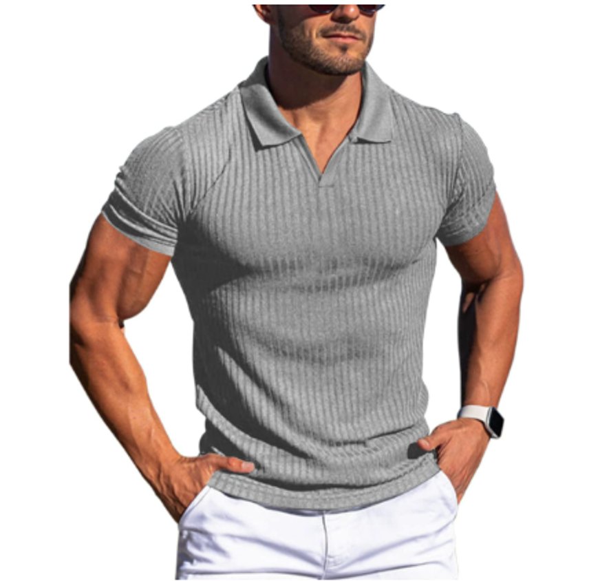 Mens Slim-Fit Ribbed Henley Long-Sleeve Polo Shirt