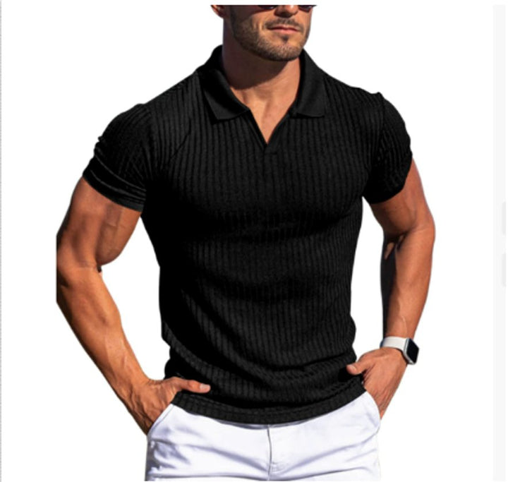 Mens Slim-Fit Ribbed Henley Long-Sleeve Polo Shirt