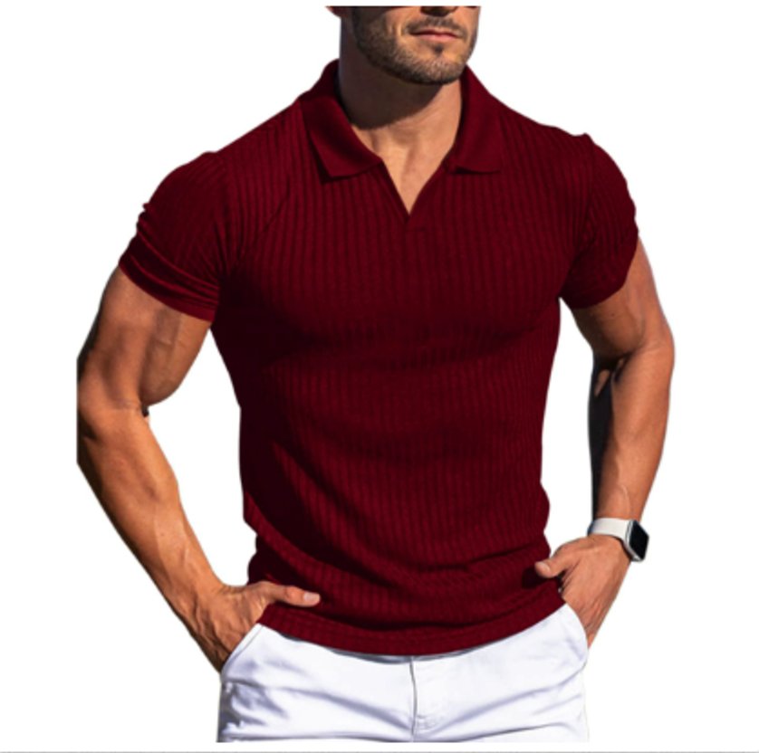 Mens Slim-Fit Ribbed Henley Long-Sleeve Polo Shirt