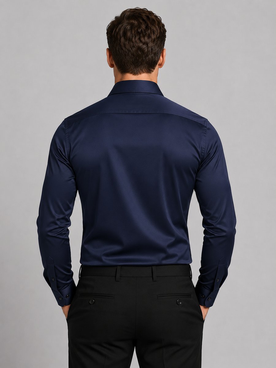Men's Slim Fit Satin-Feel Stretch Long-Sleeve Shirt
